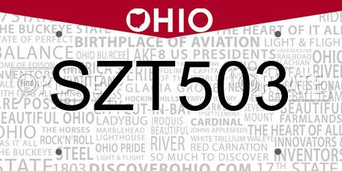 SZT503 Ohio License Plate