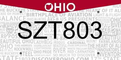 SZT803 Ohio License Plate