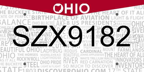 SZX9182 Ohio License Plate
