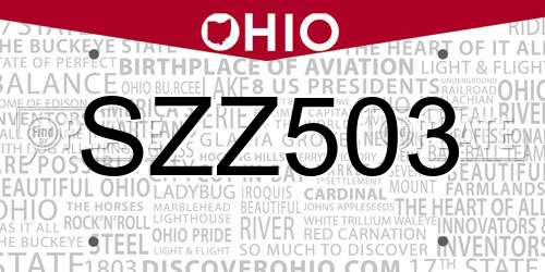 SZZ503 Ohio License Plate