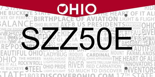 SZZ50E Ohio License Plate