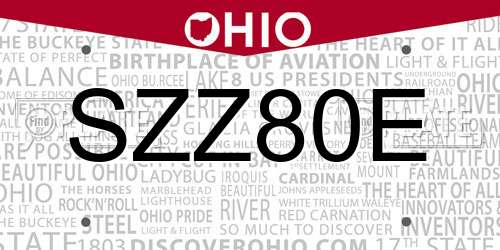 SZZ80E Ohio License Plate
