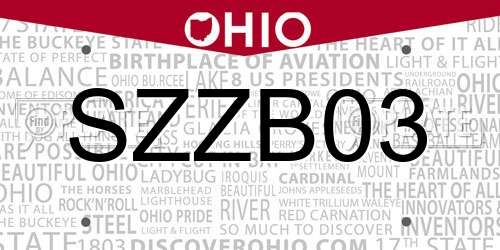 SZZB03 Ohio License Plate
