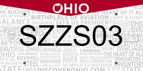 SZZS03 Ohio License Plate