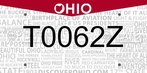 T0062Z Ohio License Plate