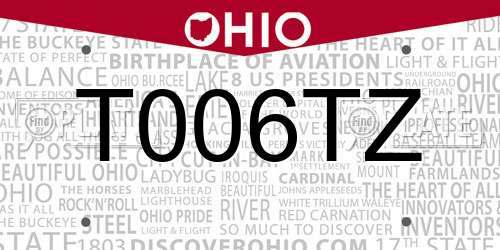 T006TZ Ohio License Plate