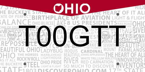 T00GTT Ohio License Plate