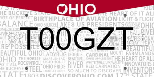T00GZT Ohio License Plate