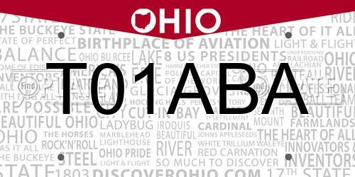 T01ABA Ohio License Plate