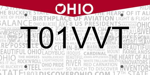 T01VVT Ohio License Plate