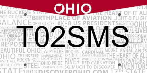T02SMS Ohio License Plate
