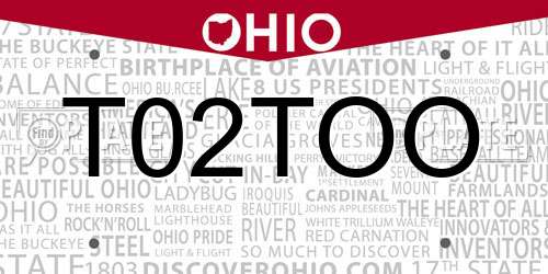T02TOO Ohio License Plate