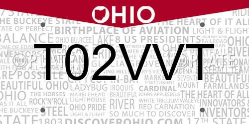 T02VVT Ohio License Plate