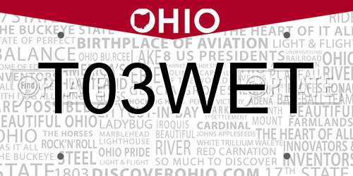 T03WET Ohio License Plate