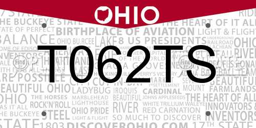 T062TS Ohio License Plate