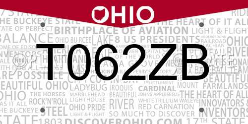 T062ZB Ohio License Plate
