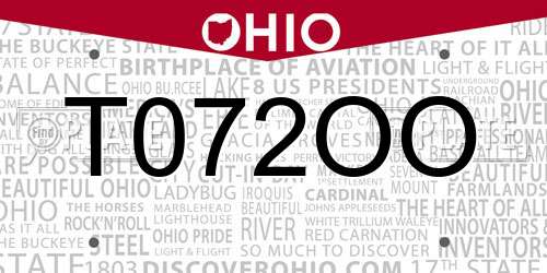T072OO Ohio License Plate