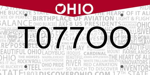 T077OO Ohio License Plate