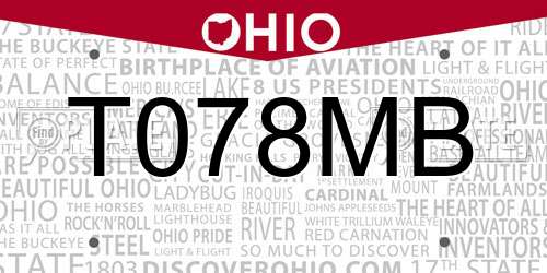 T078MB Ohio License Plate