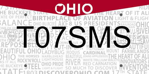 T07SMS Ohio License Plate