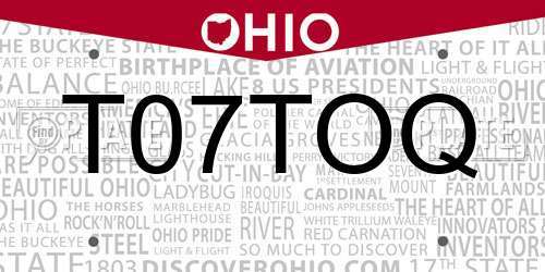 T07TOQ Ohio License Plate