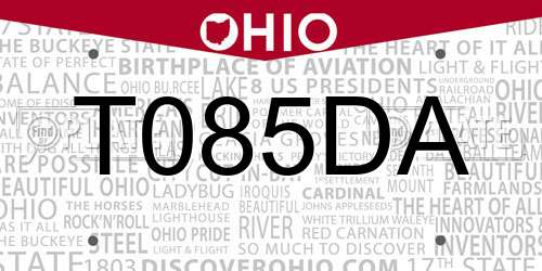 T085DA Ohio License Plate