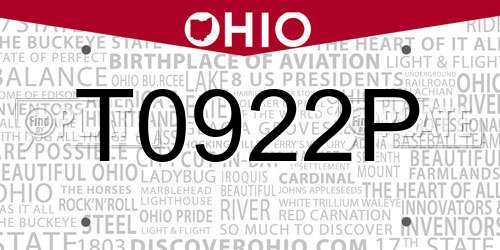 T0922P Ohio License Plate