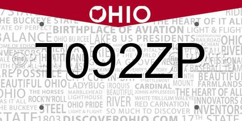 T092ZP Ohio License Plate