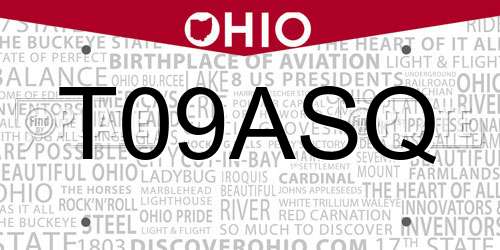 T09ASQ Ohio License Plate