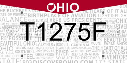 T1275F Ohio License Plate