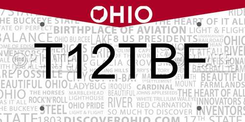 T12TBF Ohio License Plate