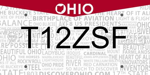 T12ZSF Ohio License Plate