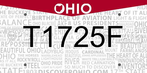T1725F Ohio License Plate