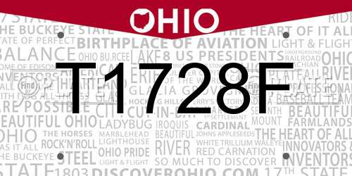 T1728F Ohio License Plate