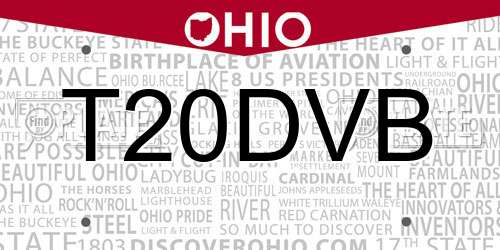 T20DVB Ohio License Plate