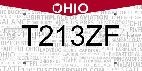 T213ZF Ohio License Plate