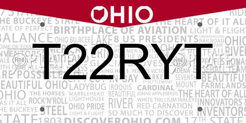 T22RYT Ohio License Plate