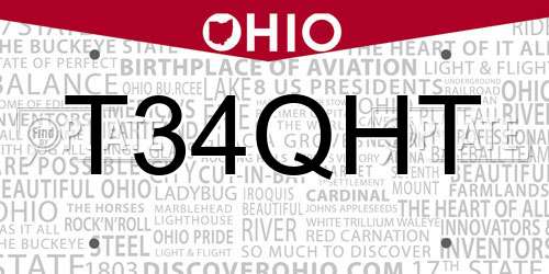 T34QHT Ohio License Plate