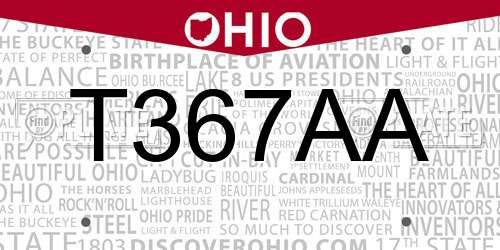 T367AA Ohio License Plate