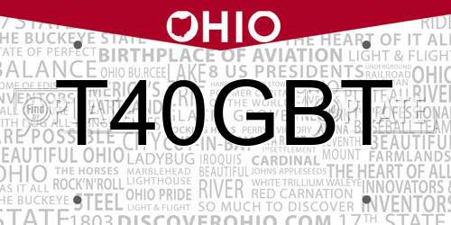 T40GBT Ohio License Plate