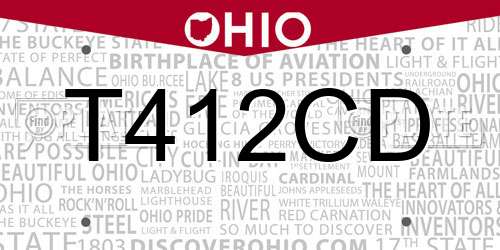 T412CD Ohio License Plate