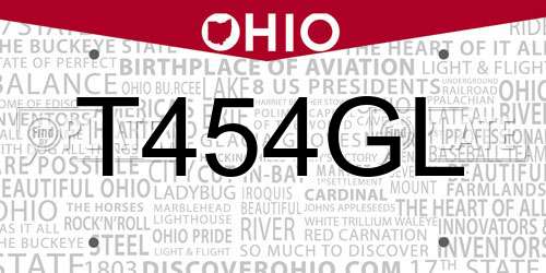 T454GL Ohio License Plate