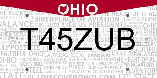 T45ZUB Ohio License Plate