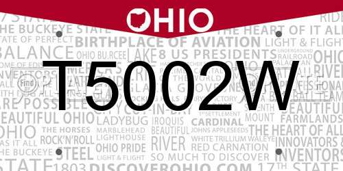 T5002W Ohio License Plate