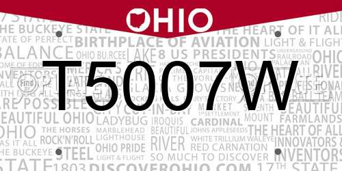 T5007W Ohio License Plate