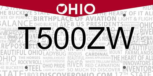 T500ZW Ohio License Plate