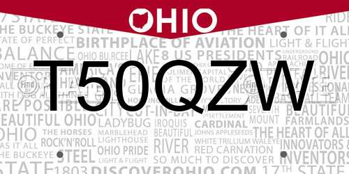 T50QZW Ohio License Plate