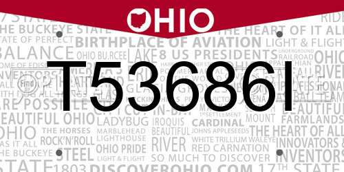 T53686I Ohio License Plate