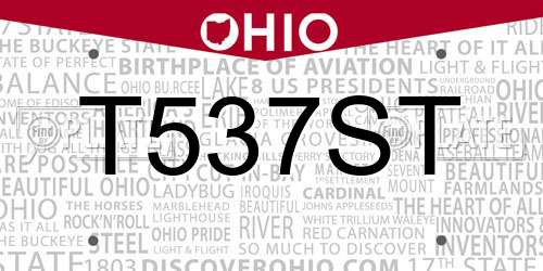 T537ST Ohio License Plate
