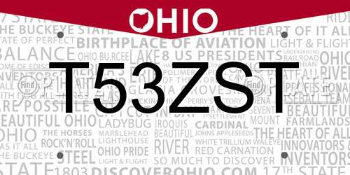 T53ZST Ohio License Plate